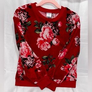 Girls Floral Velour Pajamas - Classic Red